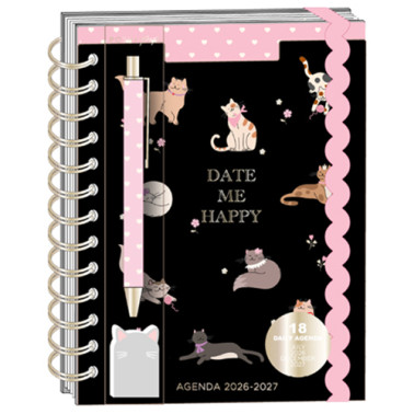 Agenda Giornaliera 18 Mesi Tri-Coastal 17x21 cm con Penna – Fantasia Gatti